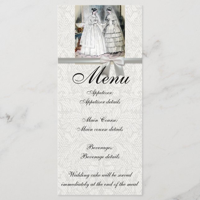 Vintage Bridal Brides Antique White Wedding Menükarte (Vorderseite)
