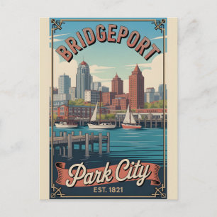 Vintage Bridgeport Connecticut Retro-Reiseposter Feiertagspostkarte