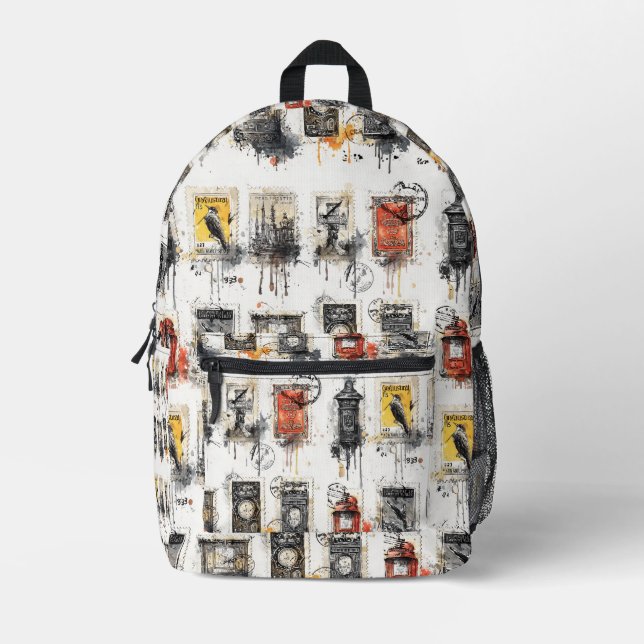 Vintage Briefmarke Bedruckter Rucksack (Vorderseite)