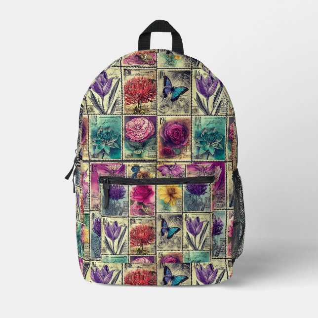 Vintage Briefmarke Bedruckter Rucksack (Vorderseite)