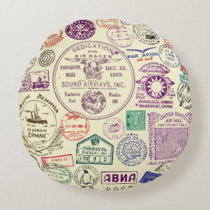 Vintage Briefmarke, dekoratives Set. Rundes Kissen