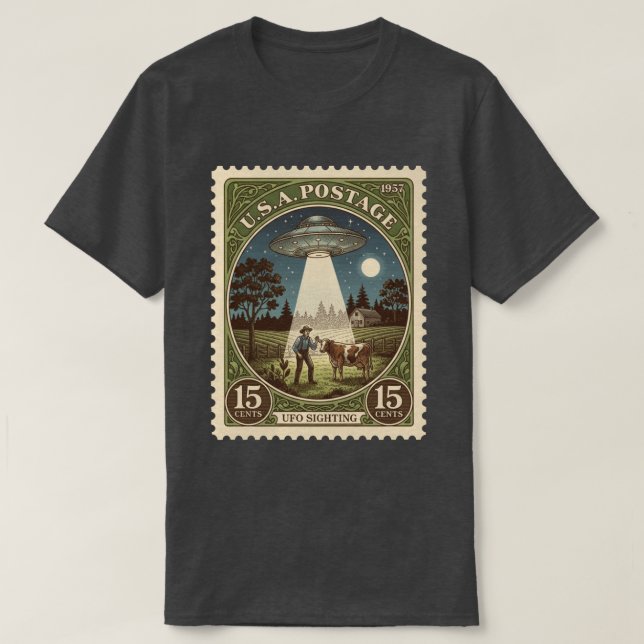 VINTAGE BRIEFMARKE UFO T-Shirt (Design vorne)