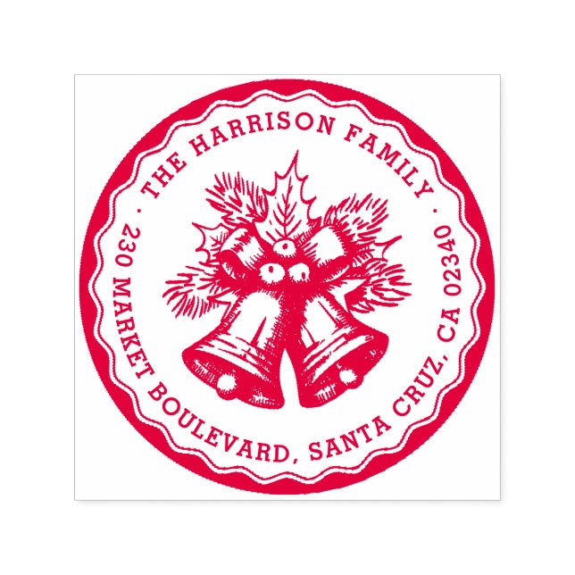 Vintage Briefmarke Weihnachtsglocken Name Rücksend Permastempel (Design)