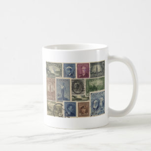 Vintage Briefmarken-Collage Tasse