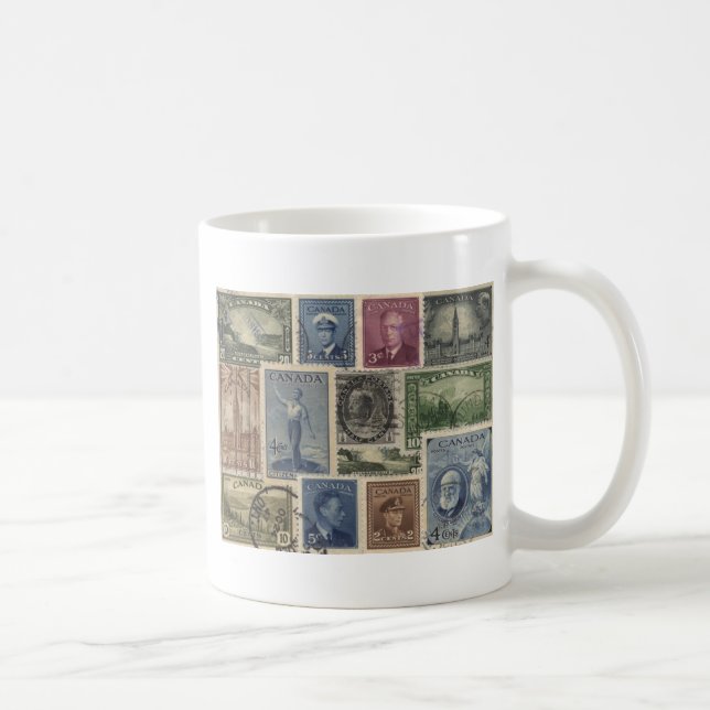 Vintage Briefmarken-Collage Tasse (Rechts)