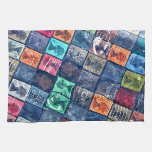 Vintage Briefmarken Geschirrtuch