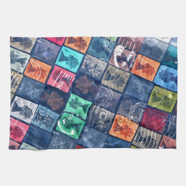 Vintage Briefmarken Geschirrtuch (Horizontal)