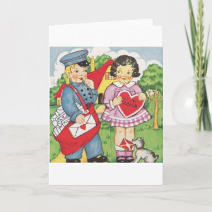 Vintage Briefträger liefert Valentinstagskarte Feiertagskarte