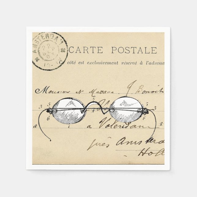 Vintage Brille Französische Postkarte Napkin Serviette (Vorderseite)