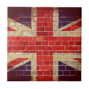 Vintage BRITISCHE Flagge auf einer Ziegelsteinwand Fliese