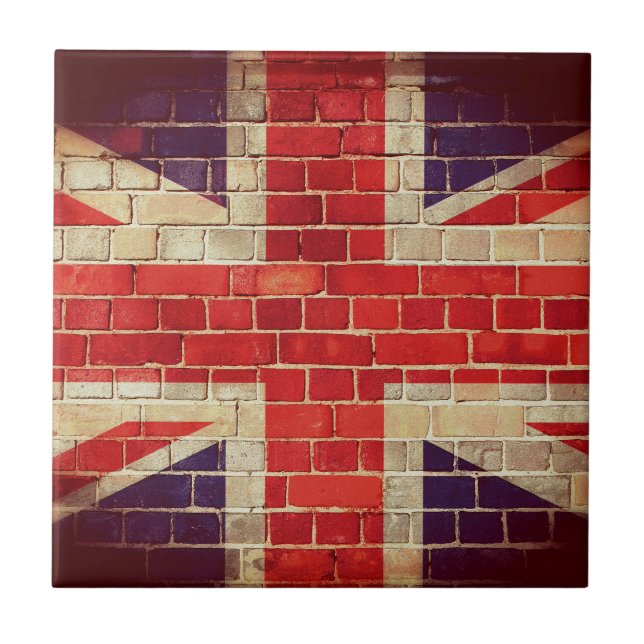 Vintage BRITISCHE Flagge auf einer Ziegelsteinwand Fliese (Vorderseite)