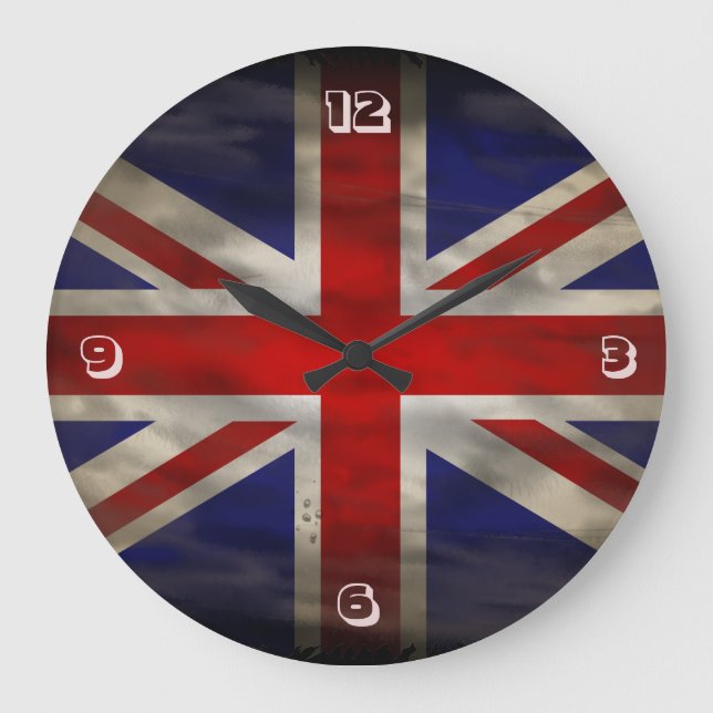 Vintage britische Flagge Große Wanduhr (Vorderseite)