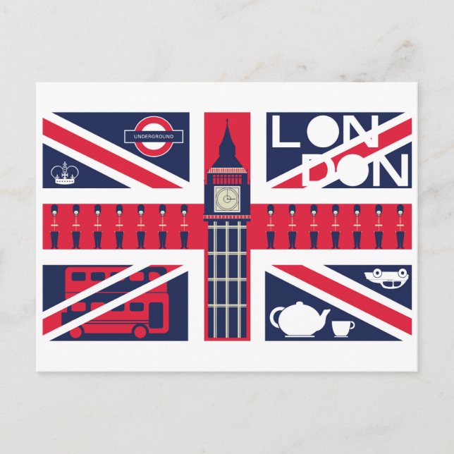 Vintage britische Flagge mit Londoner Dekoration Postkarte (Vorderseite)