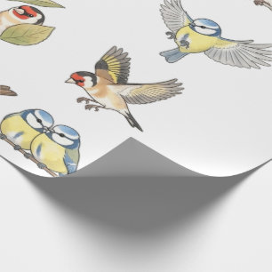 Vintage britische Garten-Vögel Aquarell-Blumen Geschenkpapier