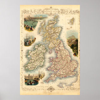 Vintage Britische Isle Map - 1850er Jahre Poster