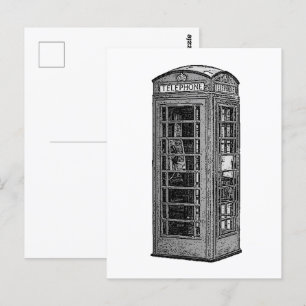 Vintage British Phone Booth Illustration UK Travel Postkarte