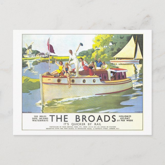 Vintage Broads in England Travel Poster Postkarte (Vorderseite)