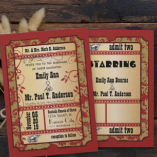 Vintage Broadway Poster Gold Movie Ticket Hochzeit Einladung