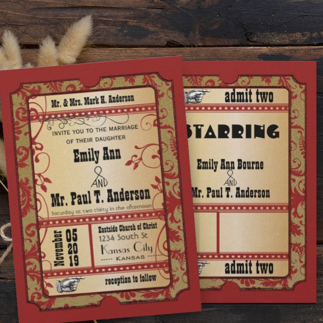 Vintage Broadway Poster Gold Movie Ticket Hochzeit Einladung (Von Creator hochgeladen)
