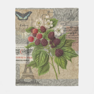 Vintage Brombeeren Französische Ephemera Art Colla Fleecedecke