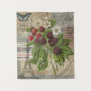 Vintage Brombeeren Französische Ephemera Art Colla Wandteppich