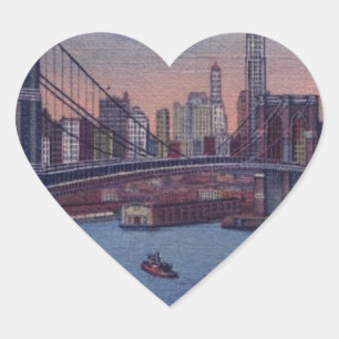 Vintage Brooklyn Bridge Herz-Aufkleber