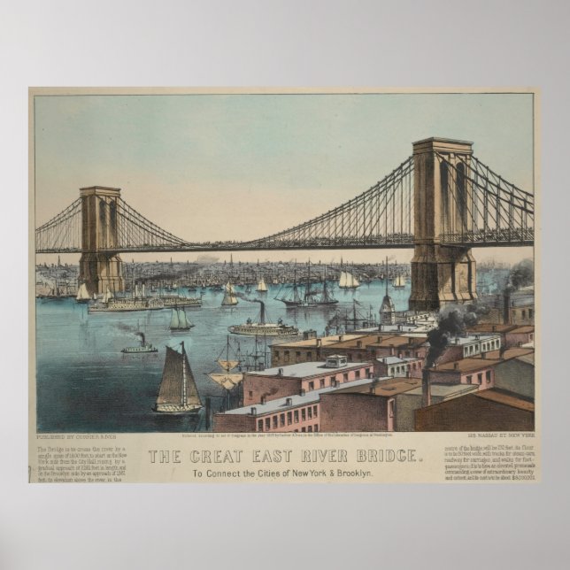 Vintage Brooklyn Bridge Illustration (1872) Poster (Vorne)
