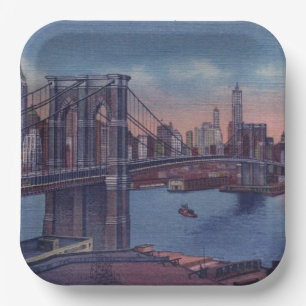 Vintage Brooklyn Bridge Malerei Pappteller