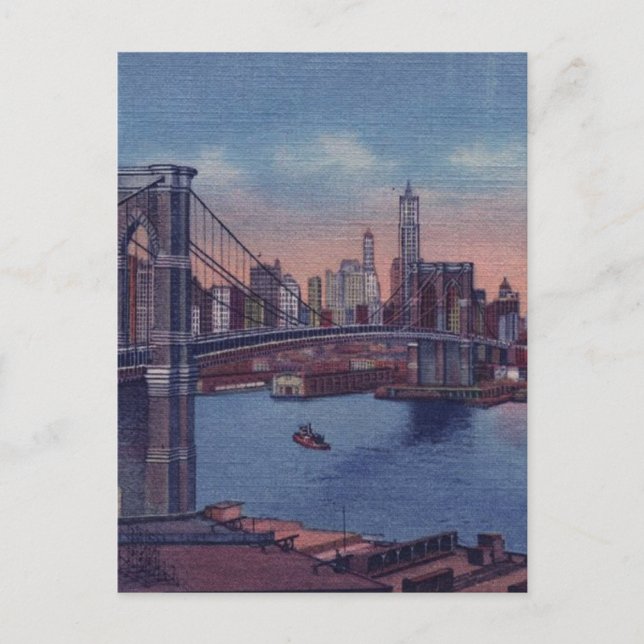 Vintage Brooklyn Bridge Postkarte (Vorderseite)