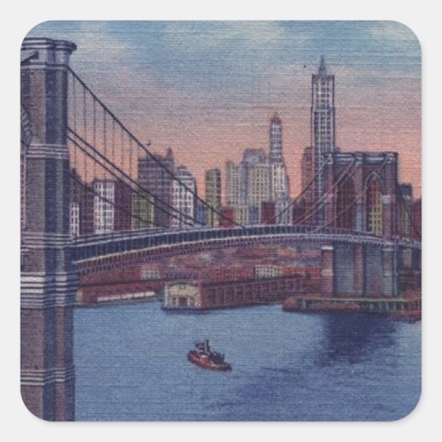 Vintage Brooklyn Bridge Quadratischer Aufkleber (Vorderseite)