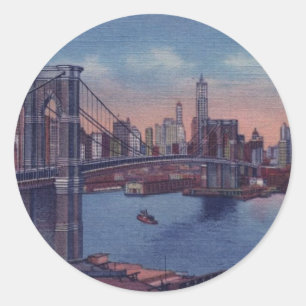 Vintage Brooklyn Bridge Runder Aufkleber