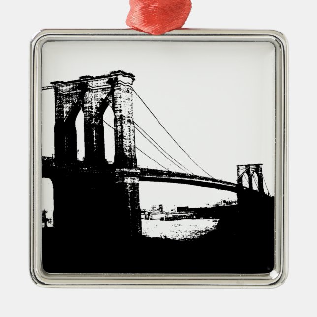 Vintage Brooklyn Bridge Silbernes Ornament (Vorne)