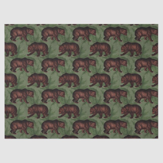 Vintage Brown Bears on Green Decoupage Seidenpapier (Vorderseite)