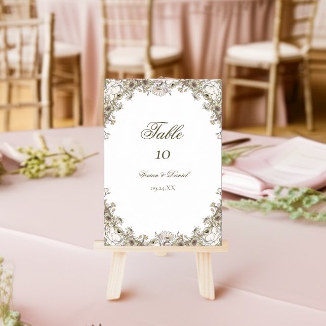 Vintage Brown Floral Wedding Tischnummer Card (Von Creator hochgeladen)