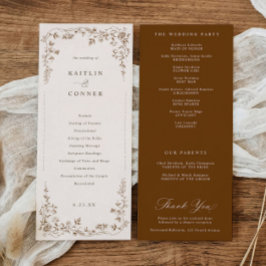 Vintage Brown French Floral Victorian Wedding Programm