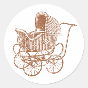 Vintage Brown-Kinderwagen-Baby-Dusche Runder Aufkleber