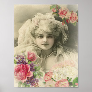 Vintage Brücke mit Rose Poster