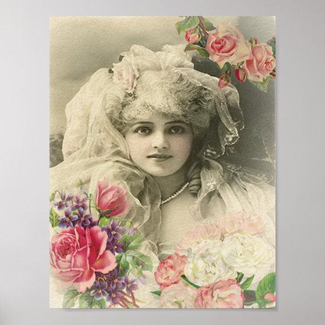 Vintage Brücke mit Rose Poster (Vorne)