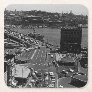 Vintage Brücke Türkei Istanbul Karakoy Galata 1970 Rechteckiger Pappuntersetzer