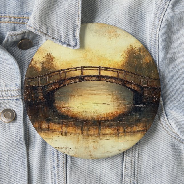 Vintage Brücke über den Fluss Malerei Landschaft Button (Beispiel)