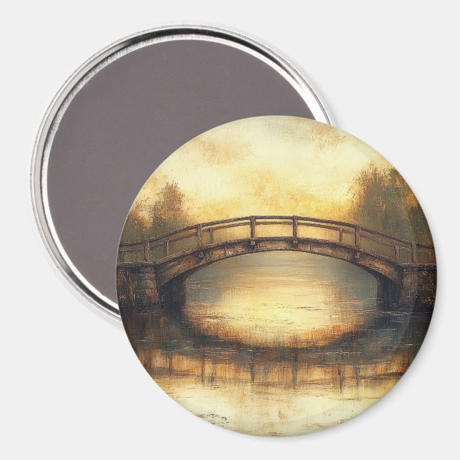 Vintage Brücke über den Fluss Malerei Landschaft Magnet (Vorderseite/Rückseite)