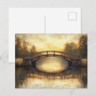Vintage Brücke über den Fluss Malerei Landschaft Postkarte