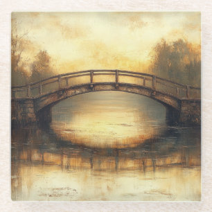 Vintage-Brücke über Fluss Gemälde Landschaft Glasuntersetzer