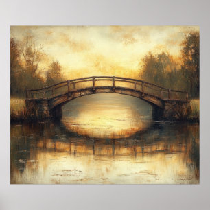 Vintage-Brücke über Fluss Gemälde Landschaft  Poster