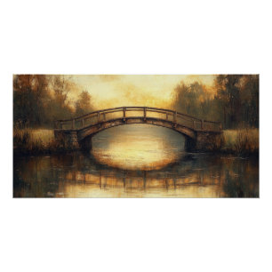 Vintage-Brücke über Fluss Gemälde Landschaft Poster