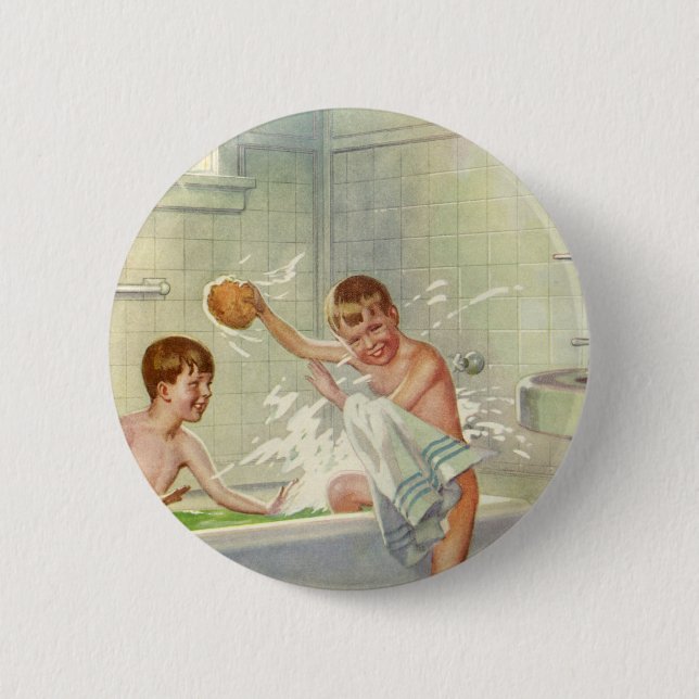 Vintage Brüder, Kinder, Jungen in der Tube, Button (Vorderseite)