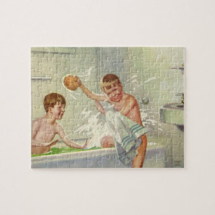 Vintage Brüder, Kinder, Jungen planschen in der Wa Puzzle