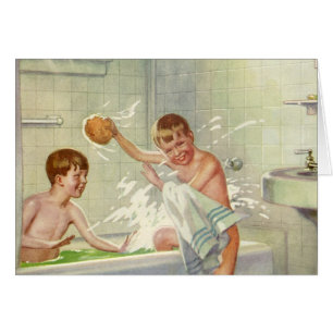 Vintage Brüder, Kinder, Jungen plantschen in der W