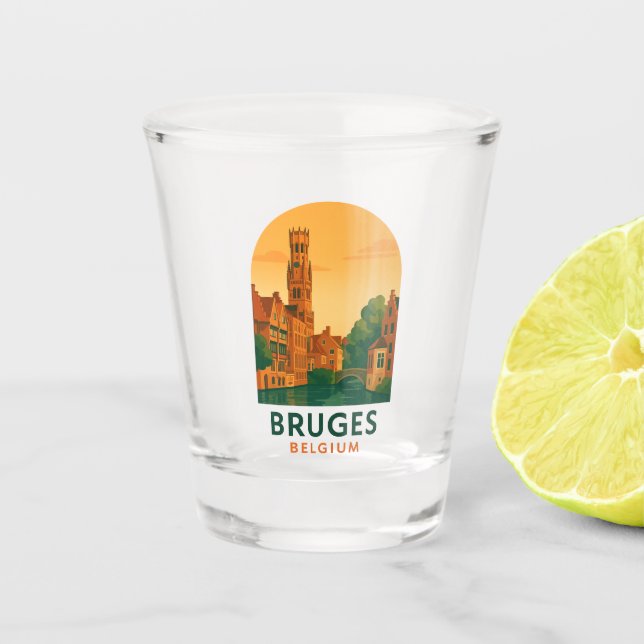 Vintage Bruges Belgium Shot Glass – Retro Travel  Schnapsglas (Vorderseite)