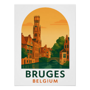 Vintage Brügge Belgien Reise Kunst – Retro Europa Poster